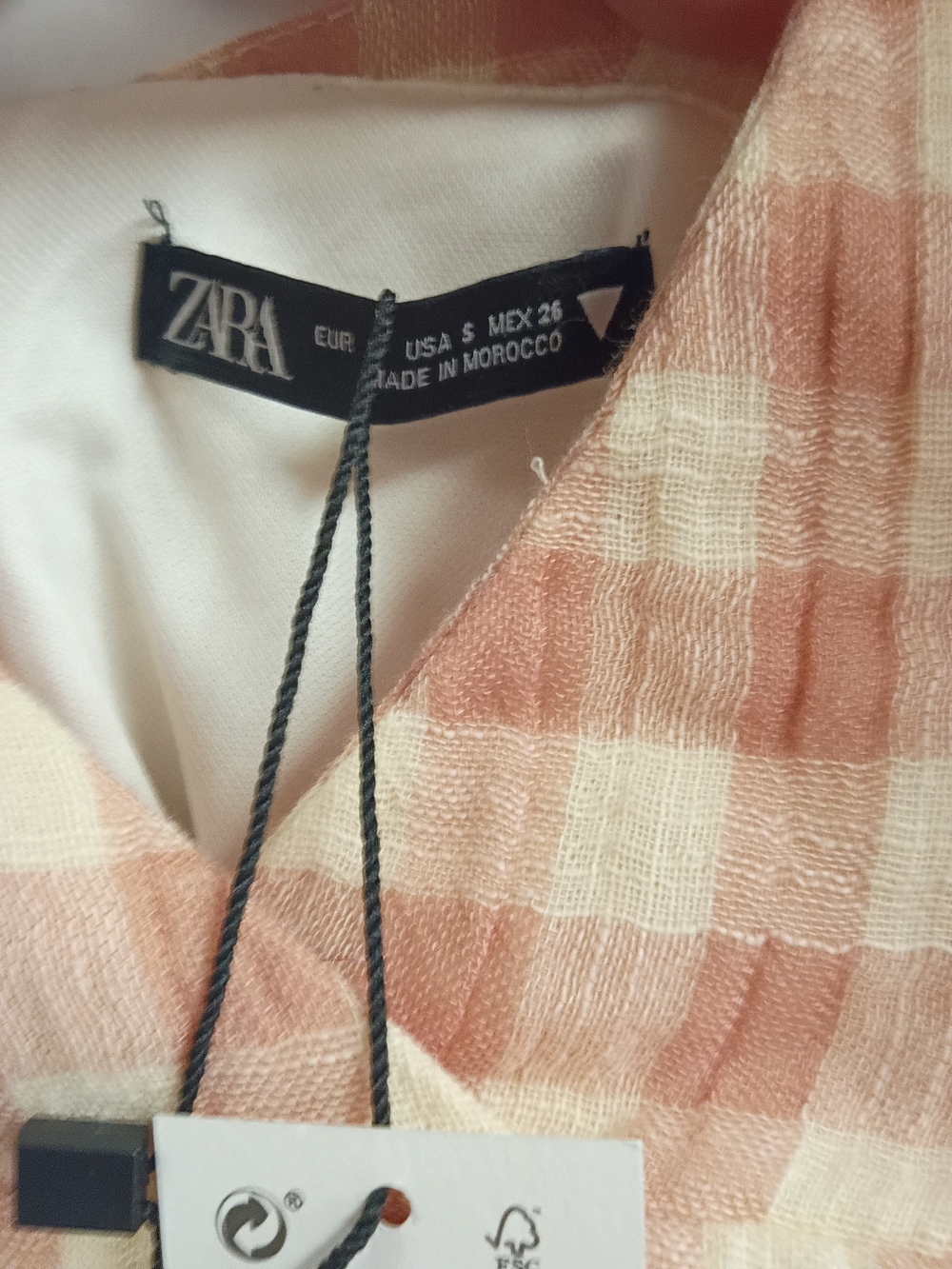 Zara Peach and Cream Gingham Halter Mini Dress with Tie Back - Picture 2 of 6